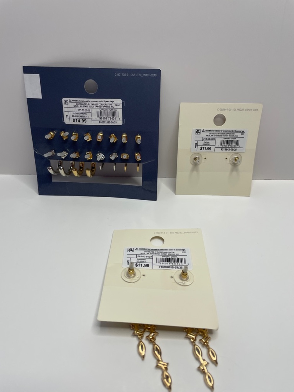 NWT Universal Thread Gold Crystal Linear Drop Earrings and Gold Stud Set. - Picture 2 of 2